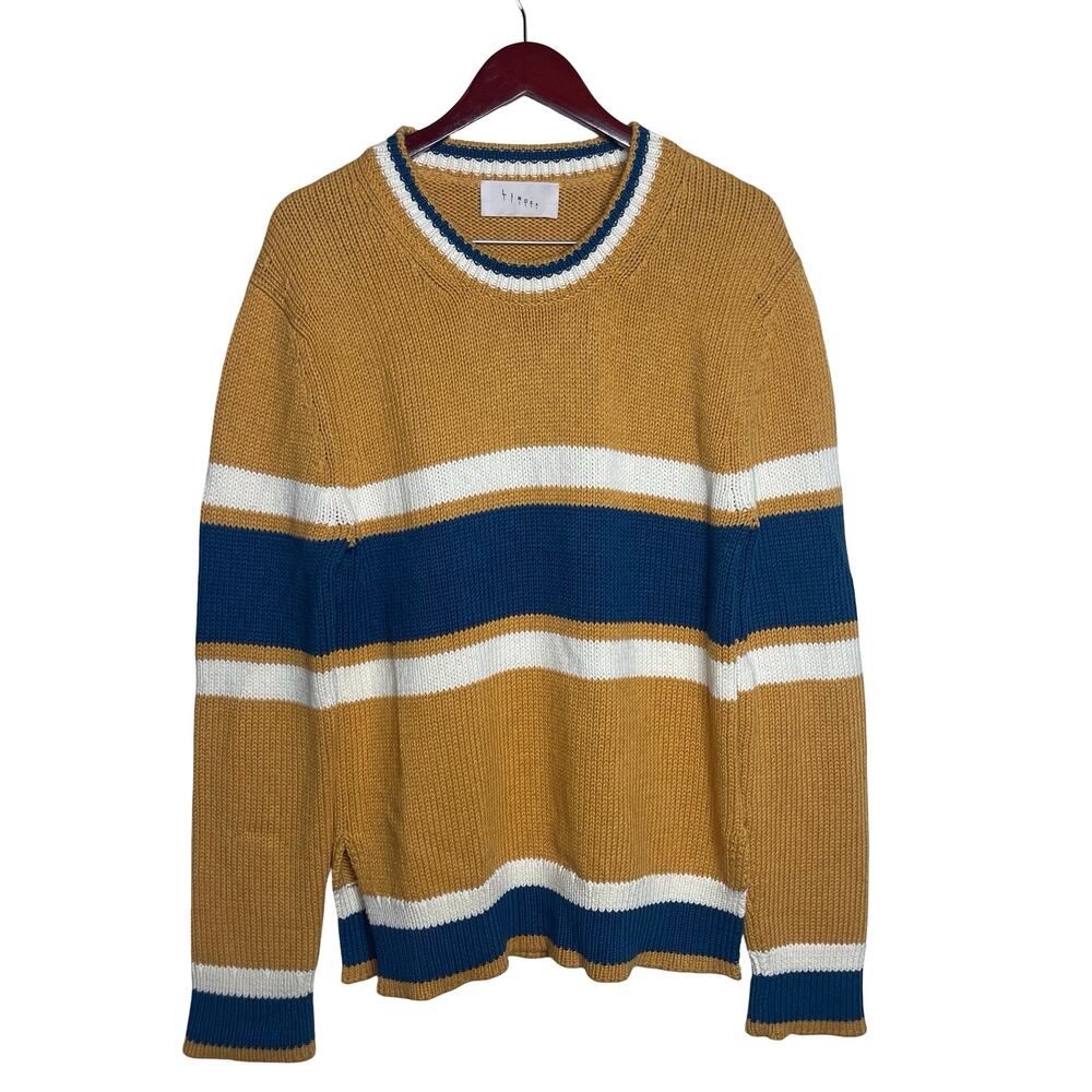 Linder men heavy chunky knit mustard yellow Blue Crewneck sweater M